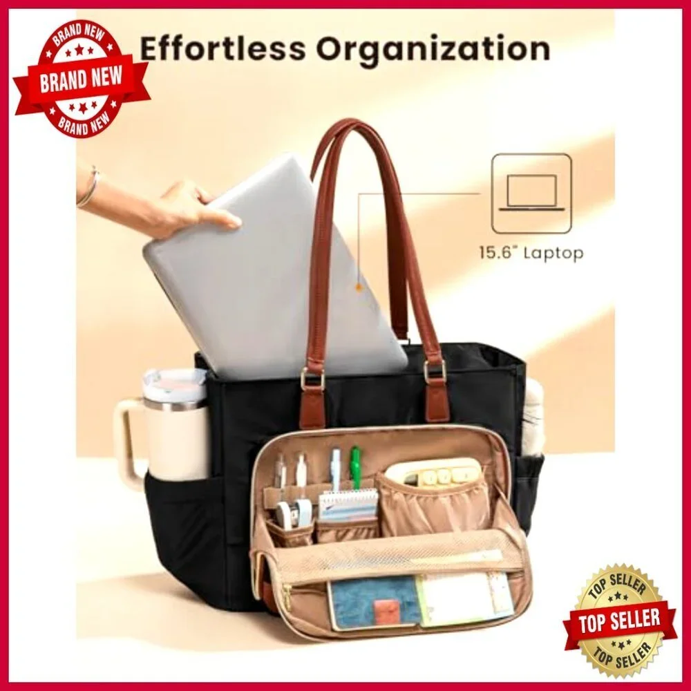 Large Insulated Lunch Tote Bag with Laptop Sleeve 18 Pockets Work Bag